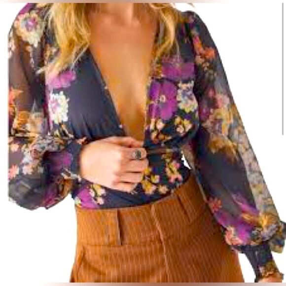 Free People | FP Intimately Wanderlust Bodysuit in Black floral Size L. NWT - Picture 2 of 16